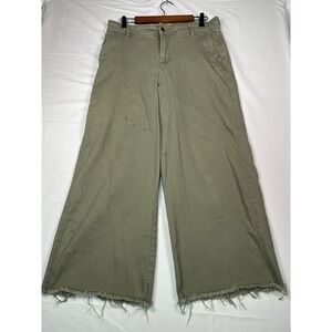 And Now This Jeans Womens 30 Olive High Rise Cropped Wide Leg Raw Hem Thrashed